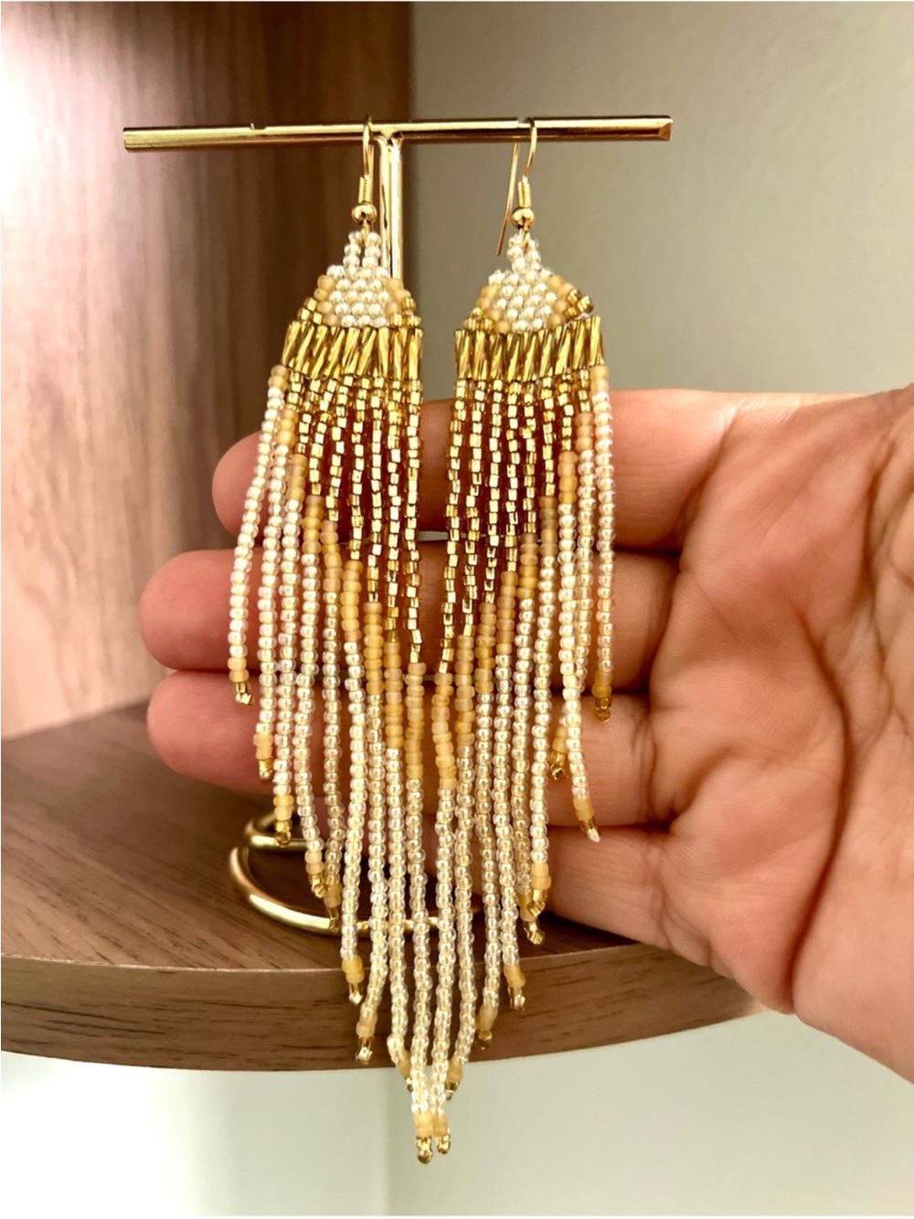 Golden Goddess Beaded Fringe Earrings